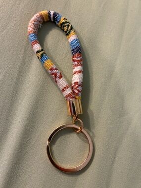 Multicolor Woven Southwestern-style Loop Keyring with Gold Hardware